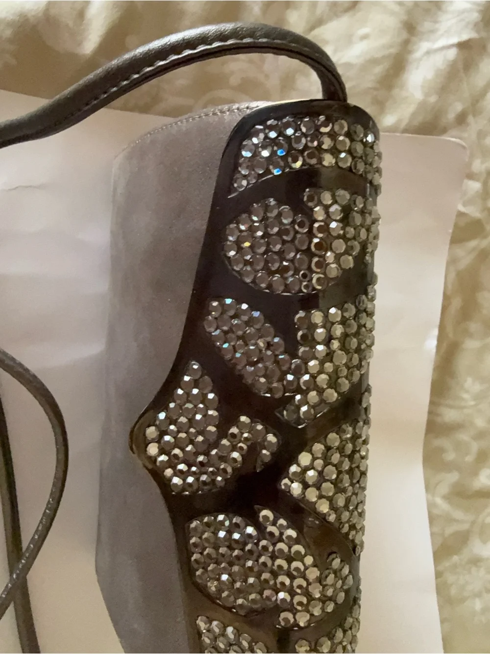 Rodo Italy Embellished Metallic Gray Leather Crossbody Bag - Picture 2 of 6